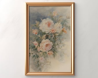Vintage Floral Wall Art, Large Peony Canvas Print, Shabby Chic Home Decor, Romantic Bedroom Artwork, Botanical Illustration, Gift Idea
