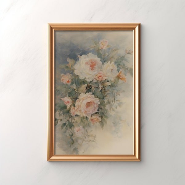 Vintage Floral Wall Art, Large Peony Canvas Print, Shabby Chic Home Decor, Romantic Bedroom Artwork, Botanical Illustration, Gift Idea