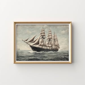 Vintage Ship Wall Art, Nautical Decor, Antique Sailing Vessel Print, Maritime Sea Landscape, Classic Tall Ship Poster, Ocean Artwork