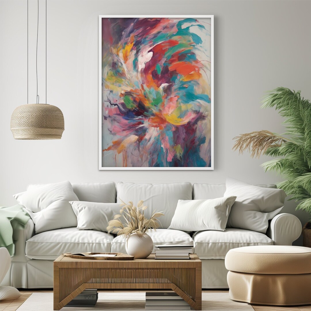 Image showcasing Abstract Expressionist Painting Wall Art, Colorful Canvas Print, Modern ...
