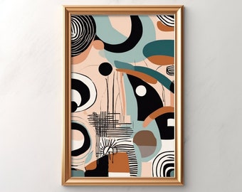 Arte murale geometrica astratta, arredamento moderno per la casa, stampa di metà secolo, poster grande, arredamento soggiorno Boho, opera d'arte minimalista per ufficio