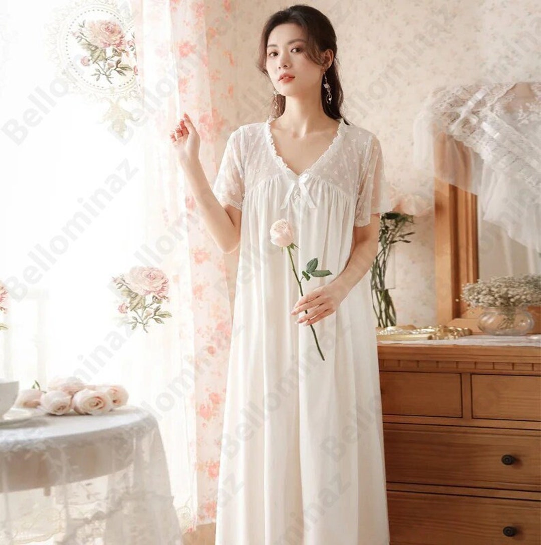 Princesse victorienne chemise de nuit femmes vintage dentelle robe de nuit doux à manches