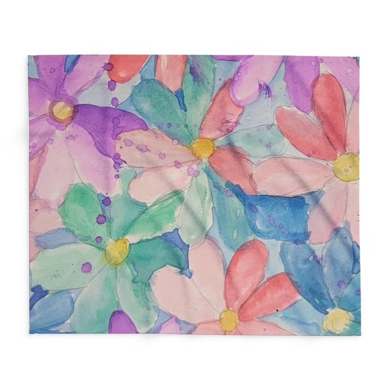 Fleese Blanket daisy Delight, Arctic Fleece Blanket, Water Color