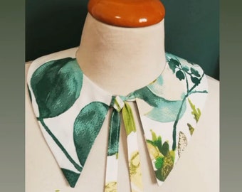 Cuello de dos lados, Accesorio de ropa, Cuello desmontable, Cuello de algodón floral azul, Cuello desmontable, Cuello con hojas.