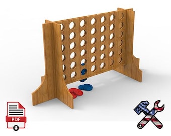 Plan digital gigante de 4 en raya / Juego familiar de madera para exteriores, juego de jardín, plano de carpintería en PDF