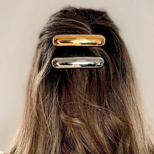 18Kゴールドメッキバレッタ - 光沢のあるメタルヘアクリップ - トレンディなヘアアクセサリー
