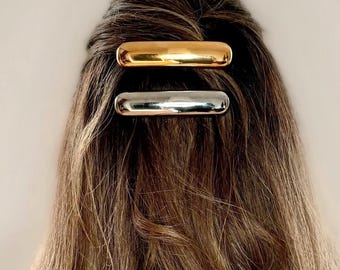 18K Gold Plated Barrette - Glossy Metal Hair Clip - Trendy Hair Accessory
