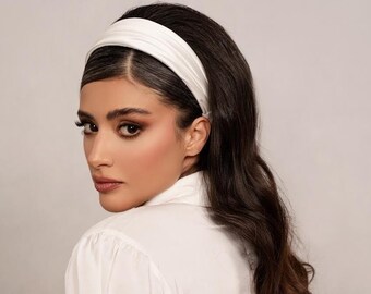 Grace Hand Draped Satin Headband in White - Headband for Women - Wide Headband - Women Accessory - Handmade - White Headband