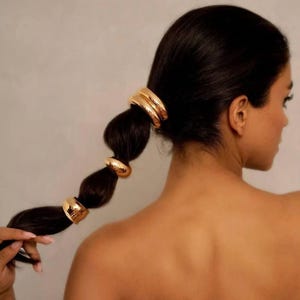18K Gold Plated Hair Cuffs | Elastic Pony Tail Holder | Gold/Silver Hair Ties | Glossy Hair Ties | Wedding Hair Clip | Gift For Her