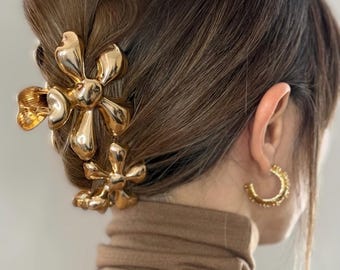 Fermaglio per capelli con fiore in metallo: oro o argento, stile vintage