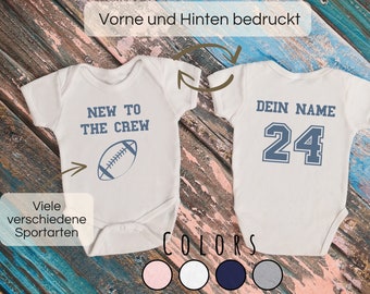 Personalized Sports Team Baby Bodysuit Organic Cotton | New to the Crew | Football, Soccer, Tennis | Romper gift for birth | baby 2024
