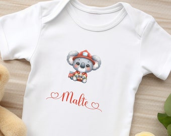 Baby Body Feuerwehr, Geschenkidee Kind, Feuerwehr Shirt, Babybody Feuerwehrmann, Strampler junge personalisiert, Geschenk zur Geburt Koala