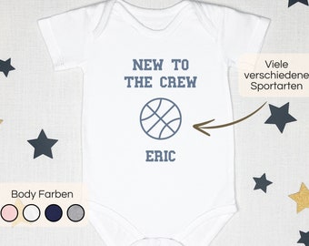 Sport Team Babybody Bio-Baumwolle | Basketball, Fußball, Football  | Babystrampler personalisiert |  Geschenk zur Geburt Babyparty|Baby 2024