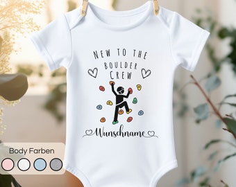 Baby romper bouldering, New to the Crew, climbing baby bodysuit personalized, birth gift bodysuit, gift for dad-to-be, baby 2024