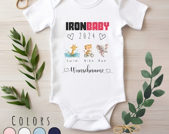 Gepersonaliseerde Ironman Triathlon babyromper, Ironbaby romper, zwangerschapsaankondiging, triatlon wikkelromper, babycadeau 2024
