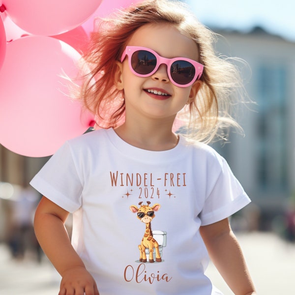 Windelfrei Kinder T-Shirt Personalisiert | Kind Shirt aus Baumwolle mit Namen, Shirt Tshirt Giraffe  Geschenk Ohne Windel  2024