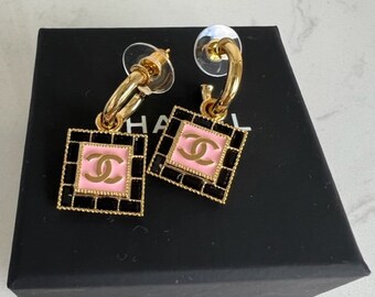 Authentic vintage Chanel pink black earrings