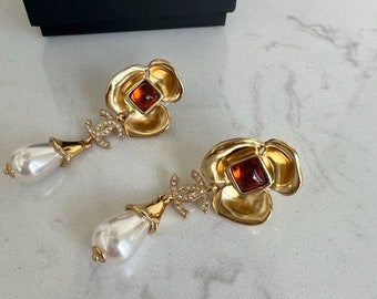 Authentic vintage Chanel floral earrings