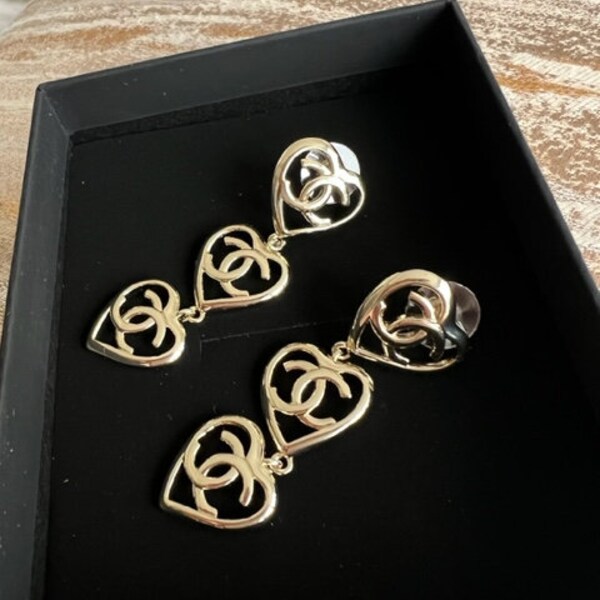 Authentic vintage triple heart Chanel earrings