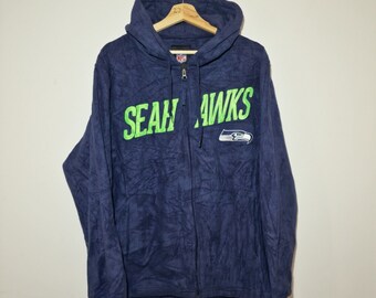 Seattle Seahawks - Mens Medium NFL Navy Full-Zip Hooded Fleece Jacket