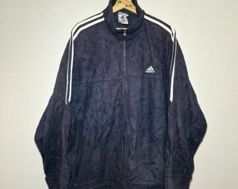 Adidas - Herren Vintage Extra Large Marineblau & Weiß Fleece Full Zip Jacke XL