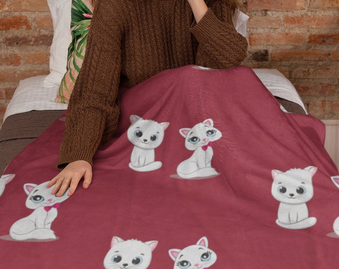 Featured listing image: Woolen blanket for cats, Cat blanket, Cute cat pattern, Adorable kittens, Gift for her, Unique gift, Comfortable naps, Maximalist decor.