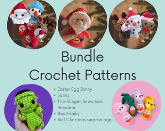 Crochet Pattern Bundle: Santa, Frankenstein, Bunny (PDF Pattern)