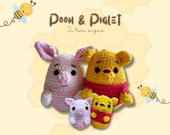 Pooh Bear and Piglet Crochet Pattern - Squishy Amigurumi DIY (PDF)