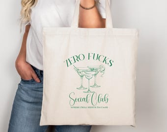 Zero F*cks Social Club Tote Bag: Funny Snarky Gift