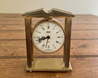 Vintage French Linden Guild Floating Brass Alarm Clock. Antique Roman Style Wind-Up Table Clock.