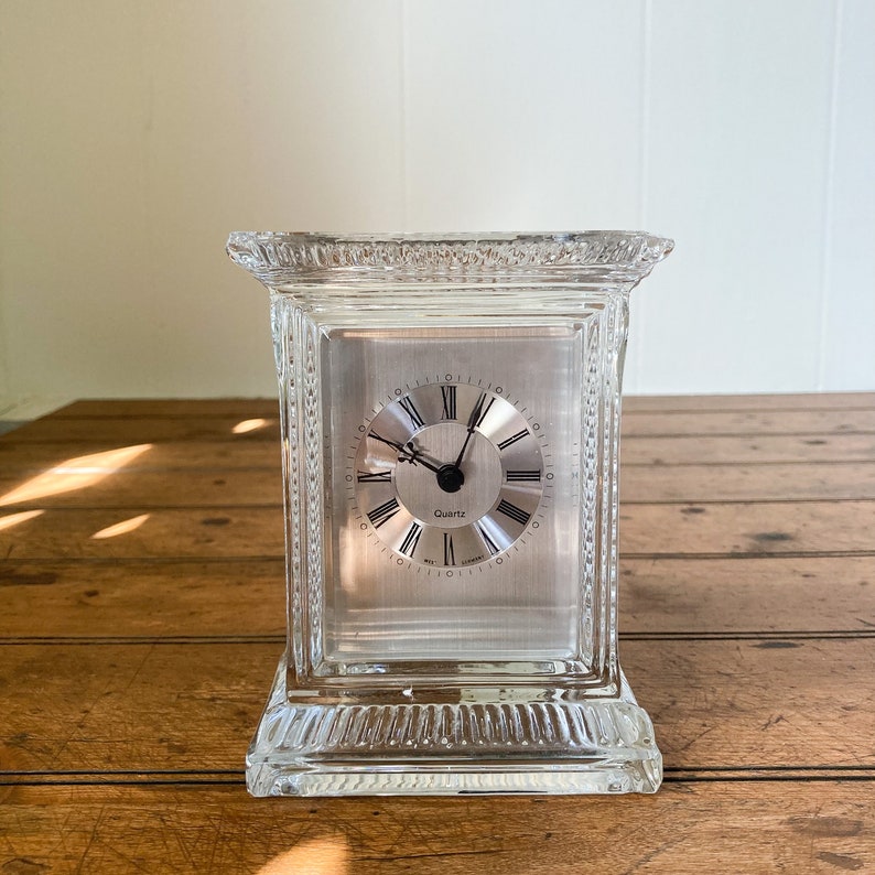 Vintage Hechinger German Crystal Quartz Table Clock . Glass Clock With