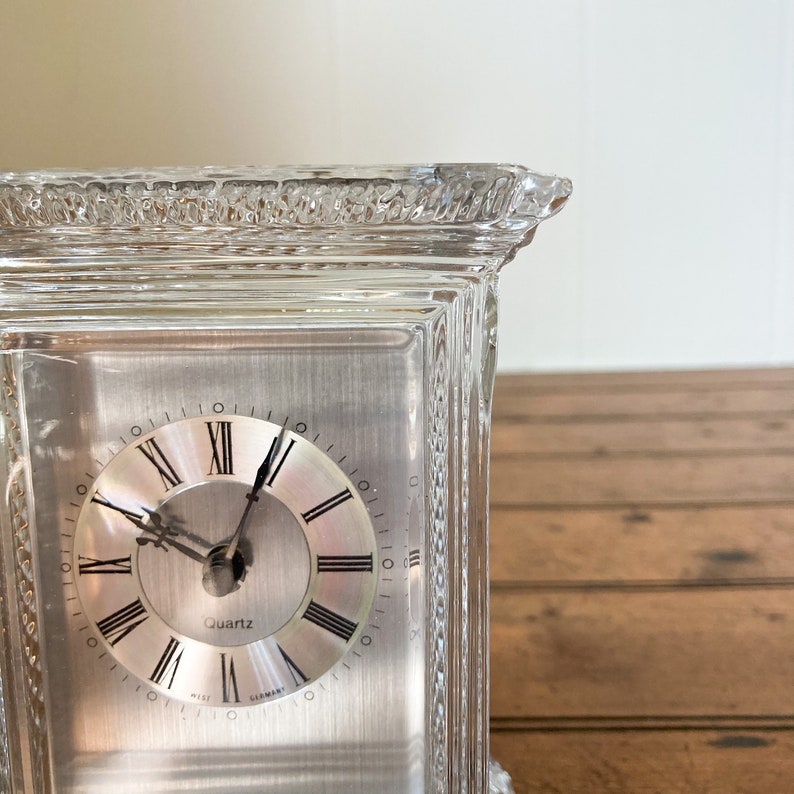 Vintage Hechinger German Crystal Quartz Table Clock . Glass Clock With