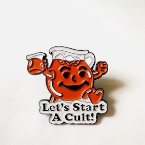 Dark Humor Enamel Pin – Kool Aid Cult Funny Pin, “Let’s Start a Cult” Design, Enamel Pins for Collectors, Goth Alternative Gift