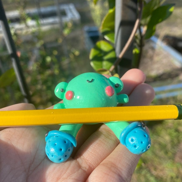 Polymer Clay Frog with Crocs pencil holder/desk friend