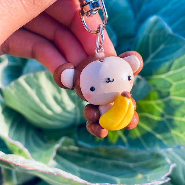 Polymer Clay Kawaii Monkey keychain Handmade