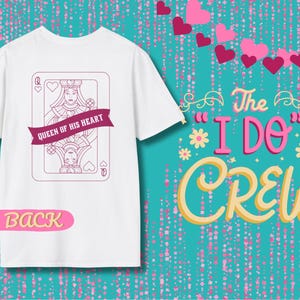 Queen of His Heart Playing Card Bachelorette Trip T-shirt unisex morbida, maglietta per festa di addio al nubilato