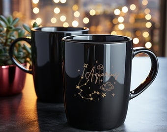 Aquarius Zodiac Constellation Mug, Black Mug, Coffee Mug, Custom Zodiac Gift, Personalized Gift, Birth Constellation Kitchenware