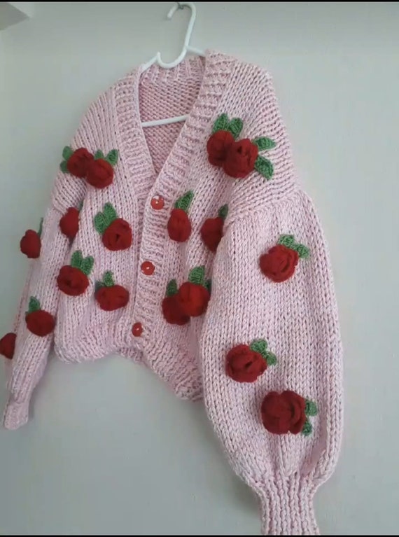 Crochet Jumbo Rose Cardigan, Pink Granny Square Cardigan