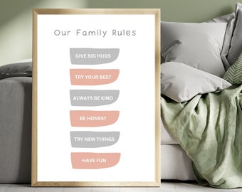 Nuestra familia gobierna el arte de la pared, descarga digital, arte estético de la pared, descarga instantánea, decoración moderna de la habitación, póster digital, arte de pared imprimible