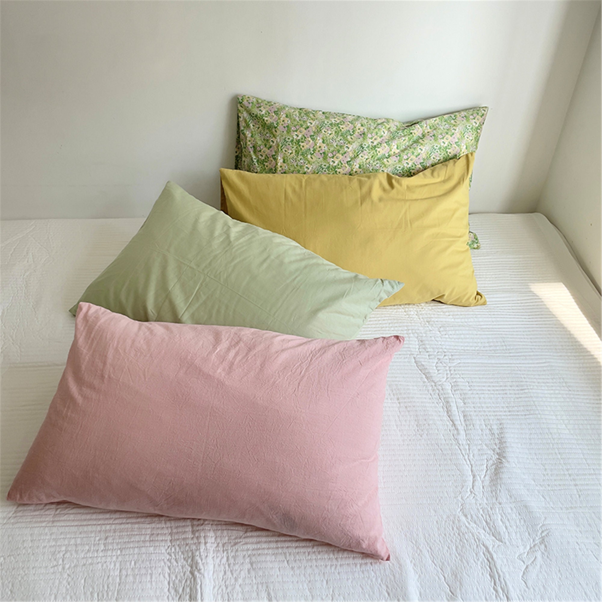 Green Floral Pillowcases, Plain Pillow Shams, Queen Pillow Cases With Flowers, Cotton