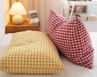 Plaid Gingham Pillowcases, Cozy Pillow shams, Queen Pillow cases, Cotton Country Cottage Pillowcases, Bedding Accessories, Red/Green/Yellow