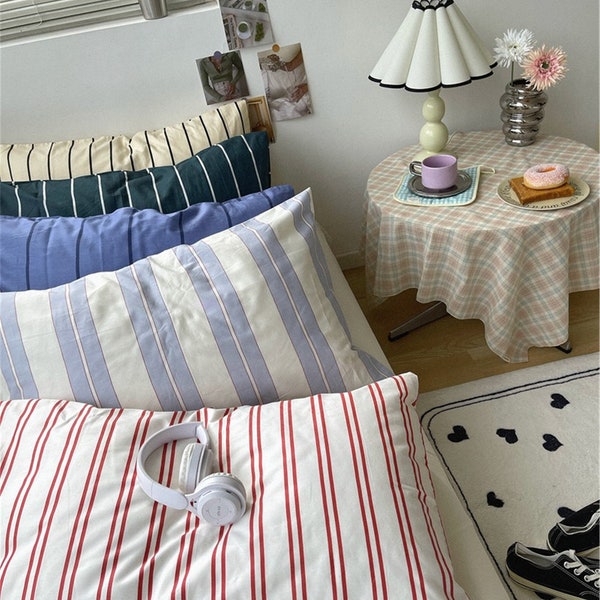 Striped Pillowcases, Concise Style Pillow shams, Cozy Pillowcases, Standard Queen Pillow cases, Pillowcases with Stripes, Back to School