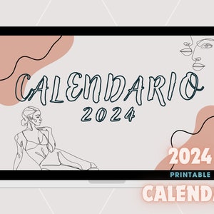 Calendario 2024  imprimible / Planificador Mensual 2024 / A4, Carta, A3 /Descargar / PDF Digital