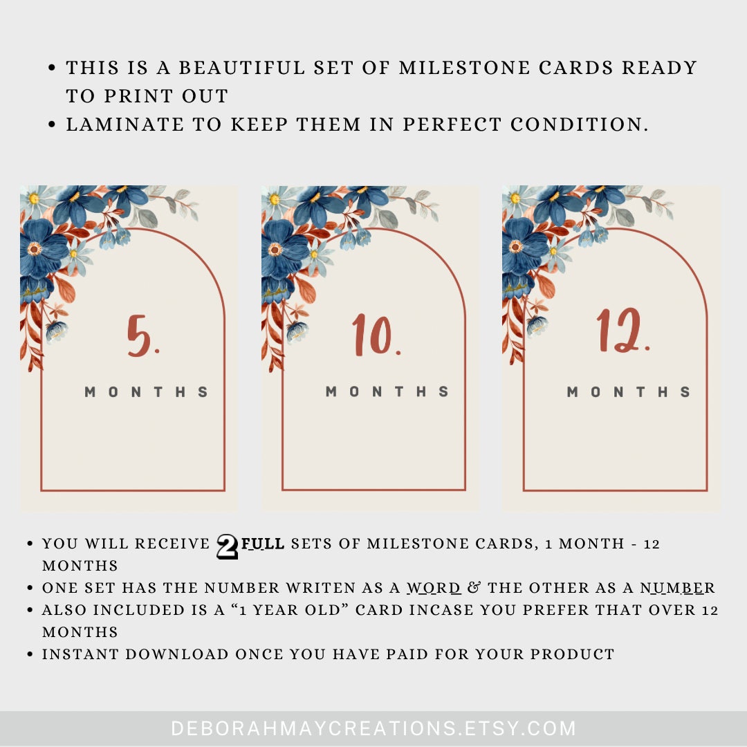 Printable Baby Milestones Cards, Photo Cards for Your Babies First 12 ...