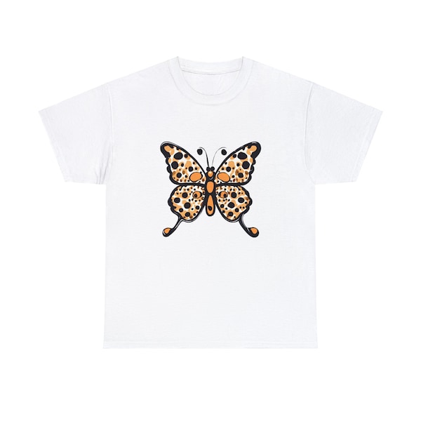 Leopard Print Butterfly Unisex Heavy Cotton Tee Shirt Tshirt - nature bug insect gift for him or her teen love art animal pet zoo wildlife