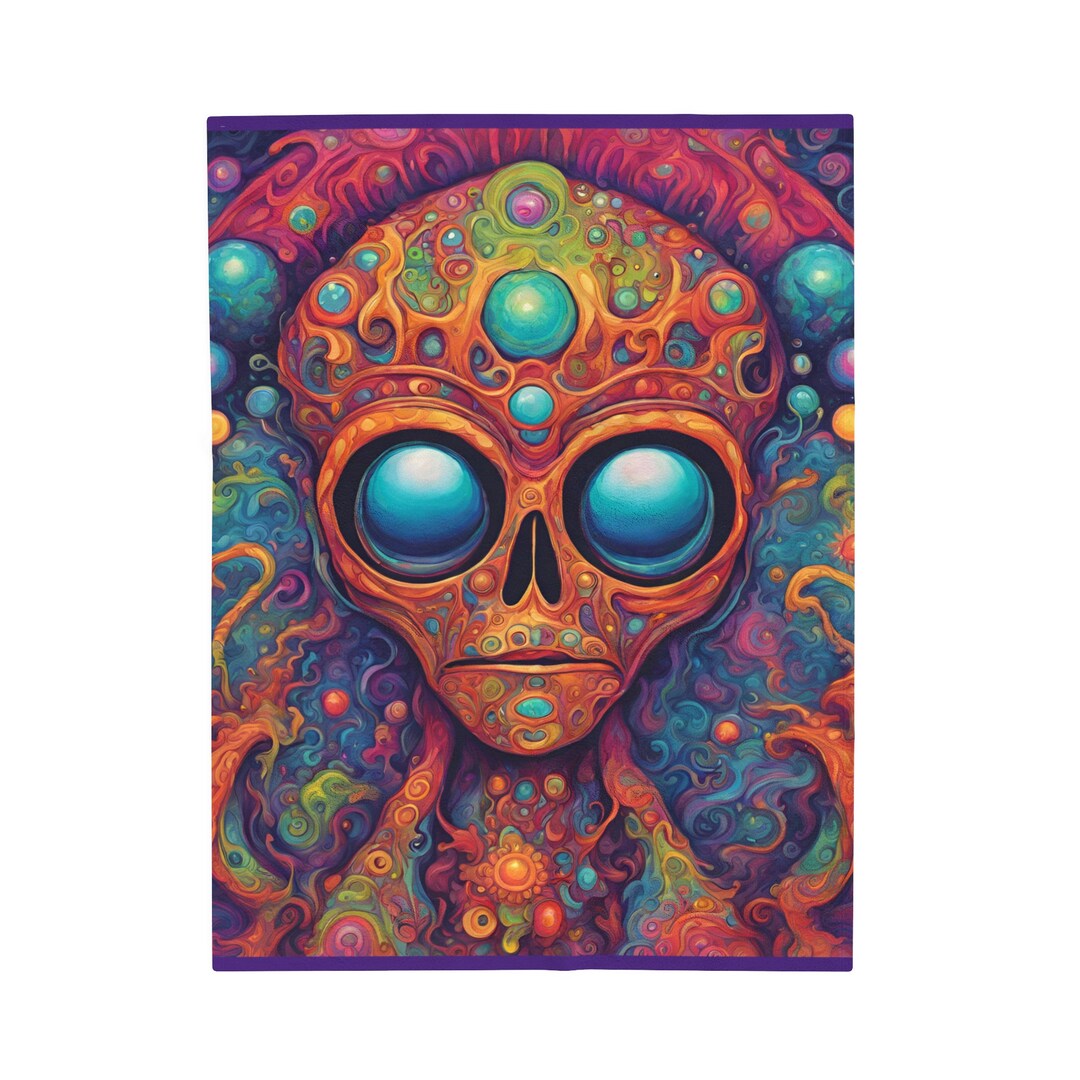 Alien Ufo Psychedelic Pattern Print Hooded Blanket