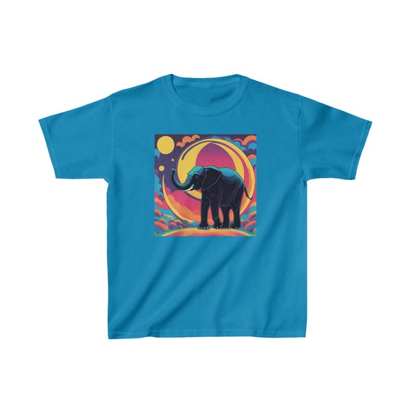 Éléphant mignon psychédélique groovy pour enfants Heavy Cotton™ Tee shirt - Cadeau animaux de compagnie animal de zoo africain amour pour lui, ses enfants, son fils et sa fille