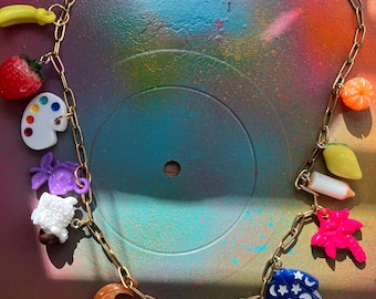 Vintage Rainbow Charm Necklace | Vintage Charm Necklace Y2K Statement Necklace