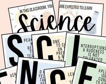 Boho Science Classroom Rules Set