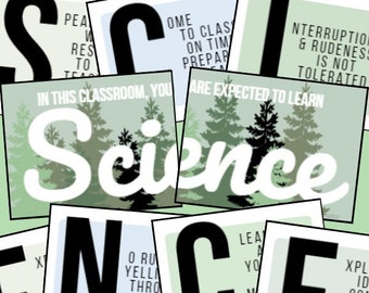 Science Classroom Rules Forest Set (PDF & Canva Template)